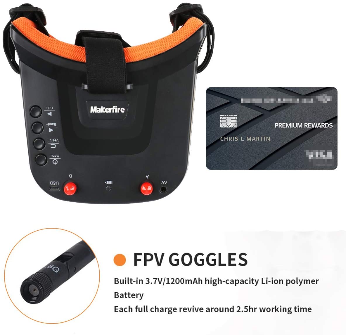 Makerfire 5.8Ghz Mini FPV Goggles 3 inch 40CH FPV Video Headset Glasses with Double RP-SMA Antenna and Handbag Built-in 1200mAh Battery for FPV Racing Drone Quadcopters Makerfire 5.8Ghz Mini FPV Goggles 3 inch 40CH FPV Video Headset Glasses with Double RP-SMA Antenna and Handbag Built-in 1200mAh Battery for FPV Racing Drone Quadcopters